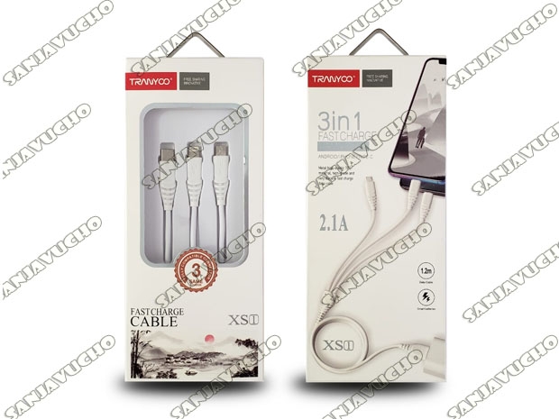 &u+ CABLE CARGADOR 3 EN 1 CARGA RAPIDA TRANYCO T-XS1